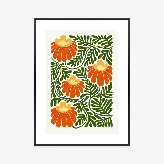 Poster Rote Blumen Im Stil Von Matisse Rahmen Holz Mit Passepartout Farbe Natürlich