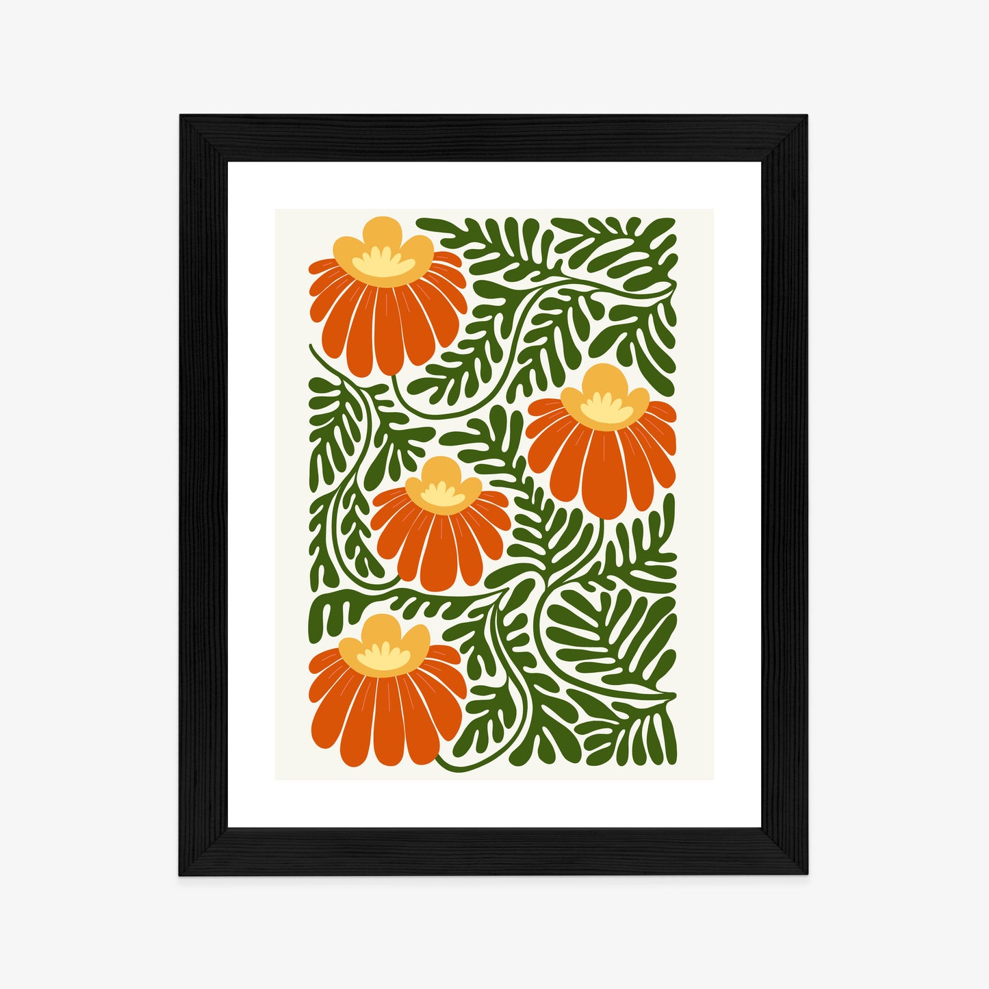 Poster Rote Blumen Im Stil Von Matisse Rahmen Holz Mit Passepartout Farbe Natürlich