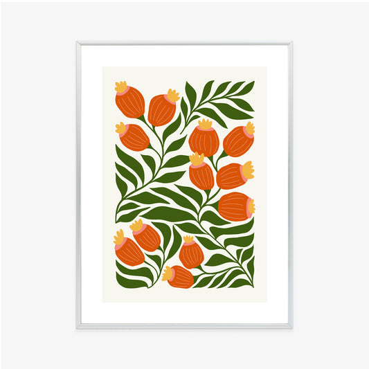 Poster Minimalistische Rote Blumen Und Grüne Blätter