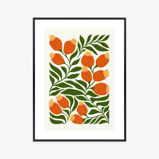Poster Minimalistische Rote Blumen Und Grüne Blätter
