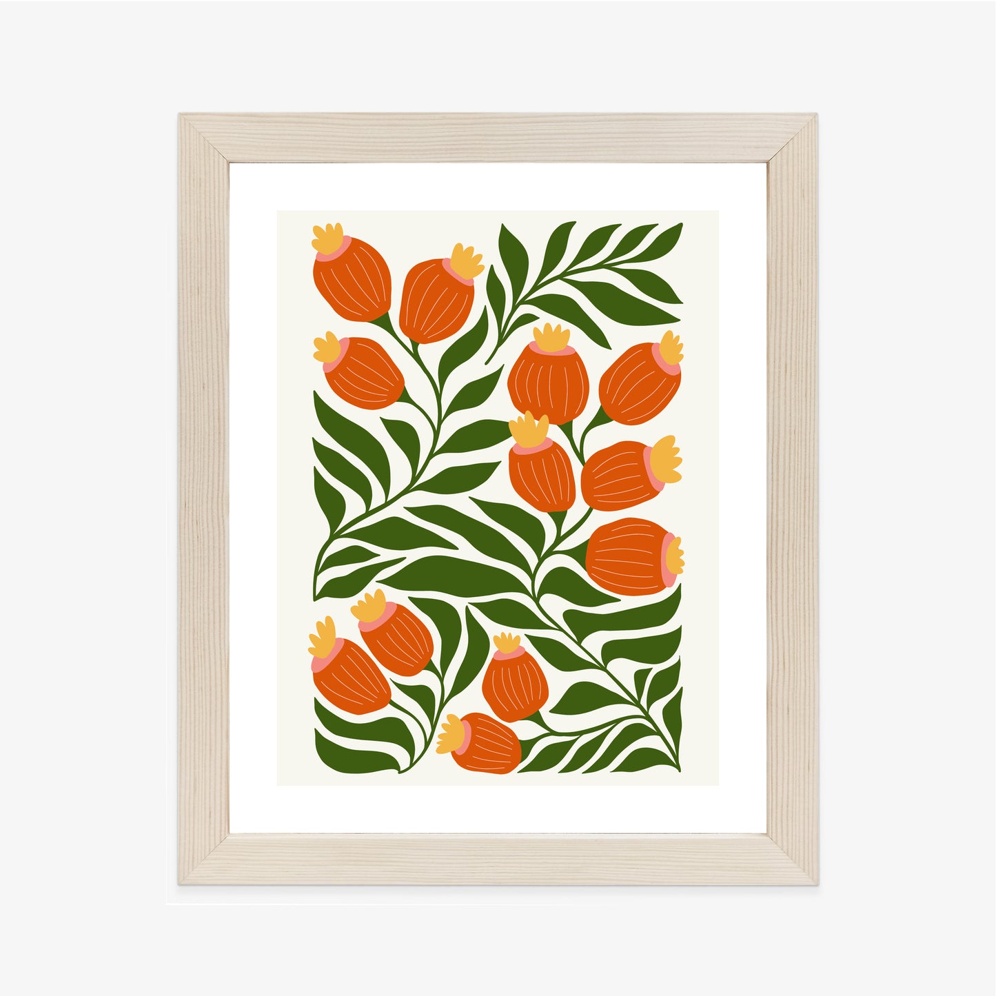 Poster Minimalistische Rote Blumen Und Grüne Blätter