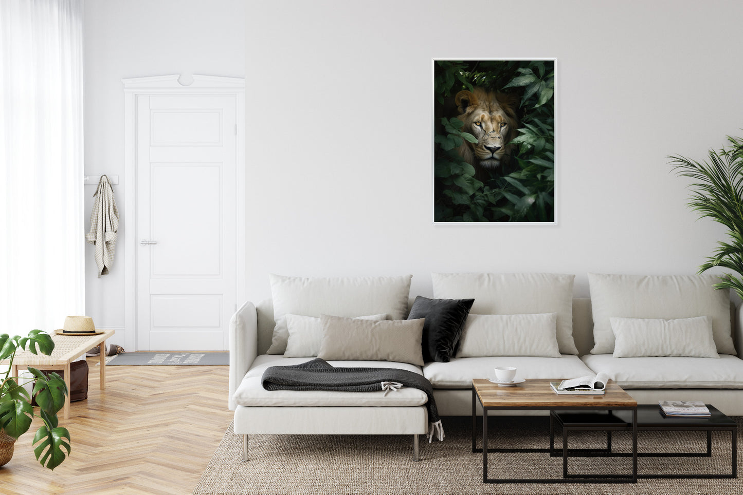 Poster Löwe Zwischen Grünen Blättern Im Dschungel