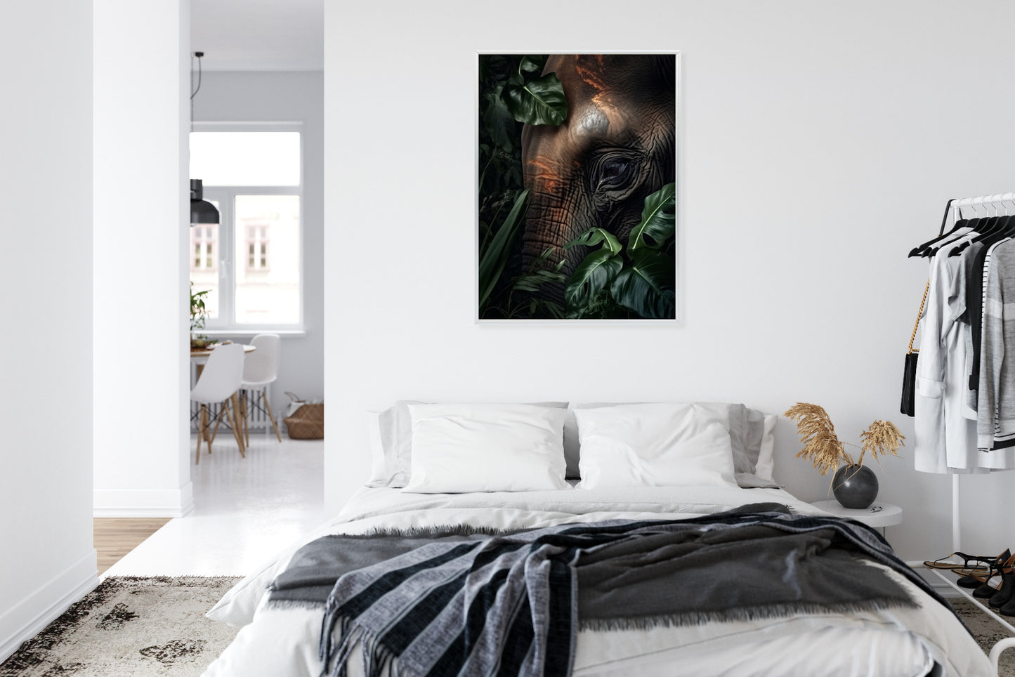 Poster Porträt Eines Elefanten Zwischen Tropischen Bäumen