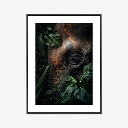 Poster Porträt Eines Elefanten Zwischen Tropischen Bäumen