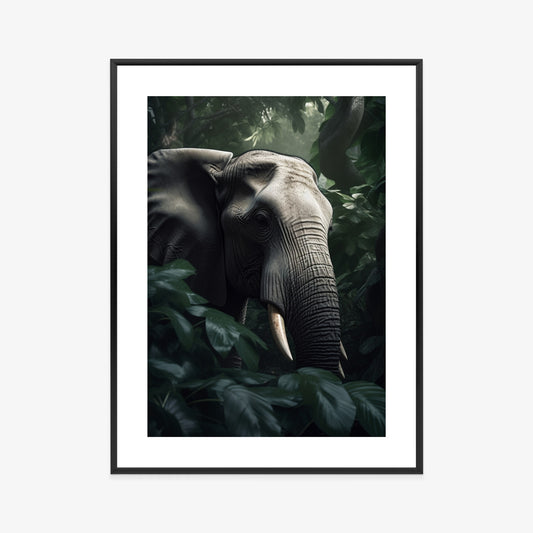 Poster Üppige Dschungelvegetation Und Ein Elefant Rahmen Holz Mit Passepartout Farbe Natürlich