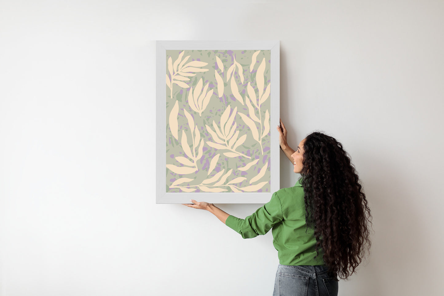 Poster Botanisches Muster Mit Beigen Zweigen Rahmen Holz Mit Passepartout Farbe Natürlich