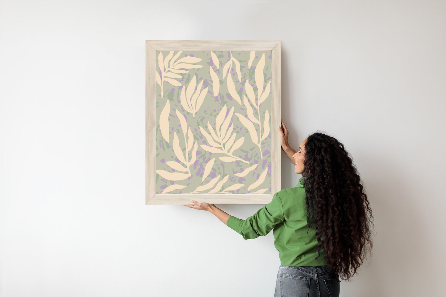Poster Botanisches Muster Mit Beigen Zweigen Rahmen Holz Mit Passepartout Farbe Natürlich