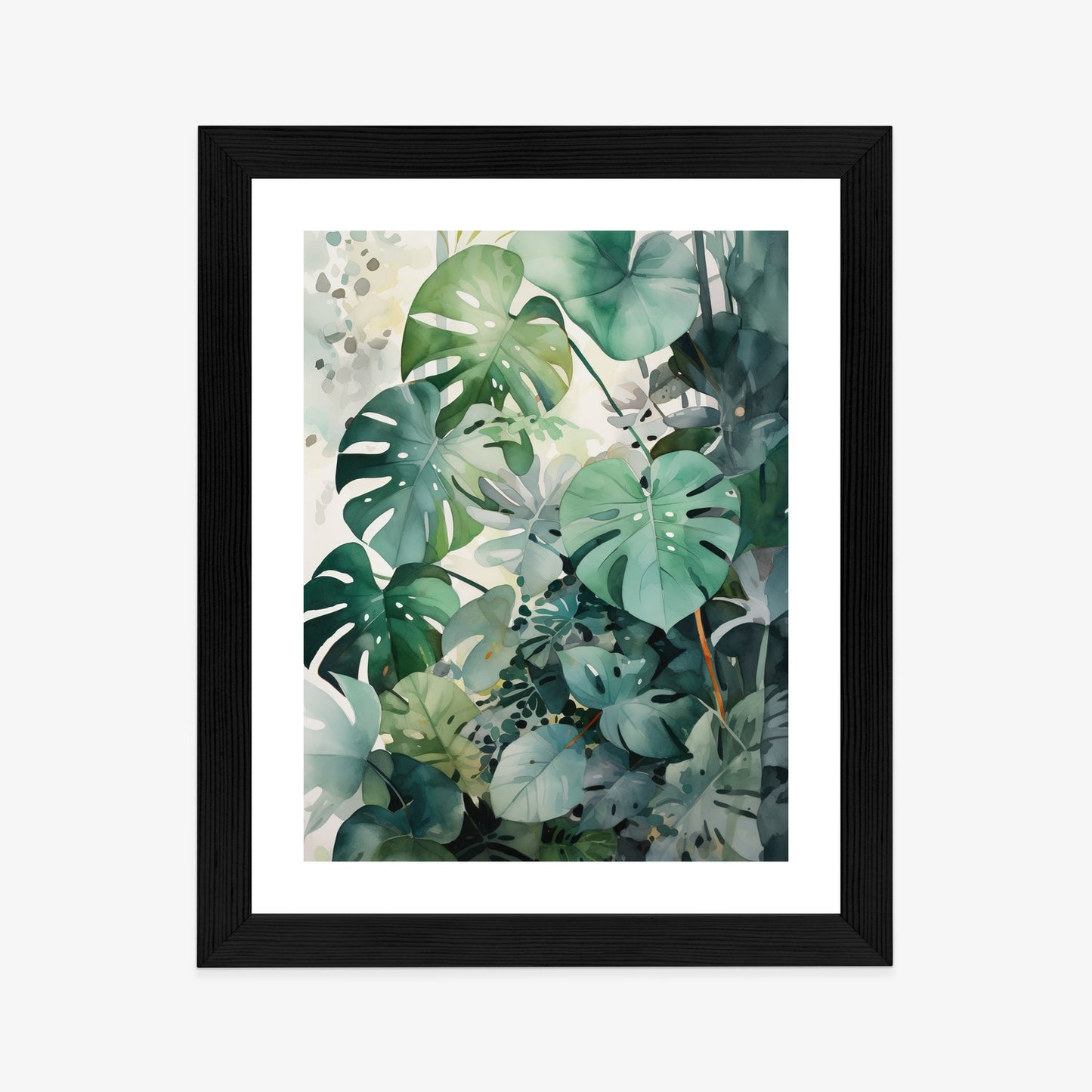 Poster Botanischer Grüner Monstera-Hintergrund Rahmen Holz Mit Passepartout Farbe Natürlich