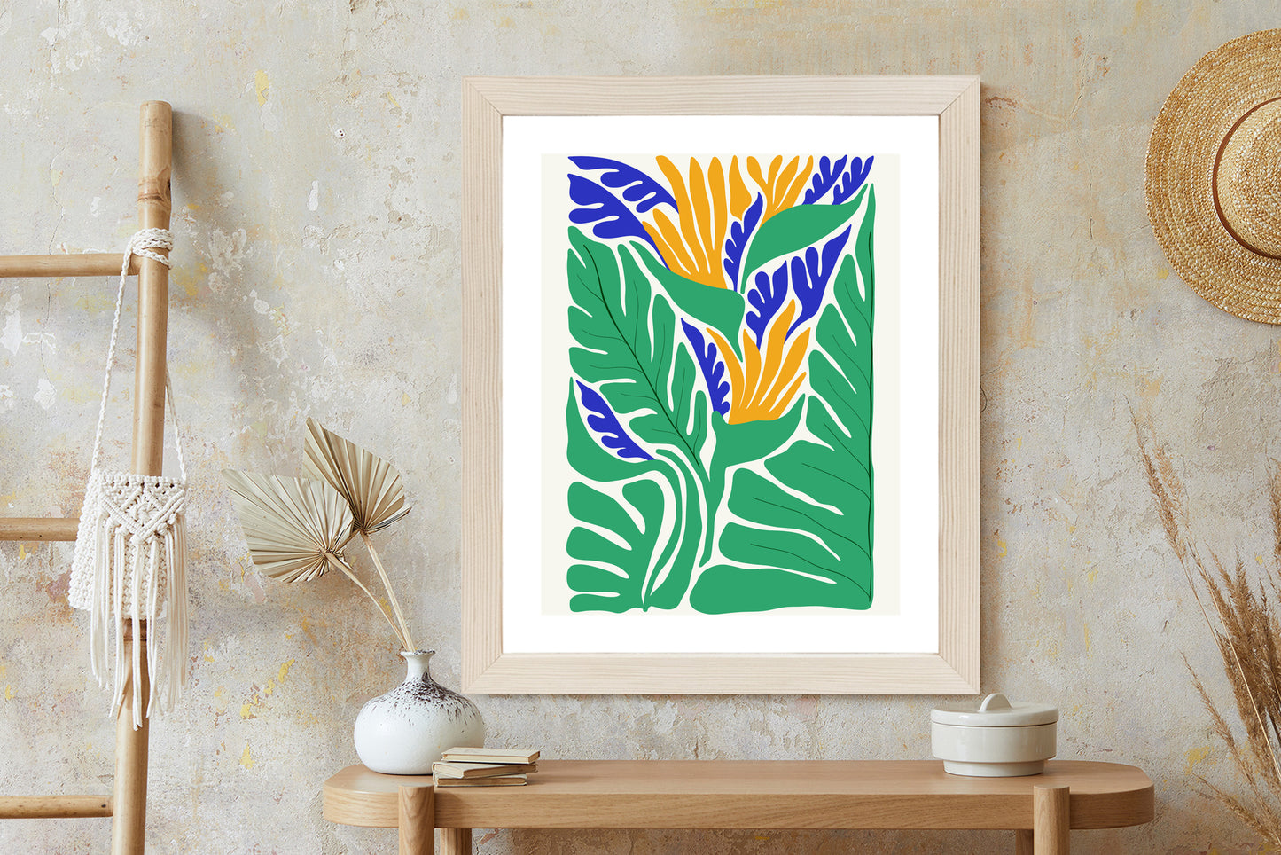 Poster Abstrakte Pflanzen Im Matisse-Stil Rahmen Holz Mit Passepartout Farbe Natürlich