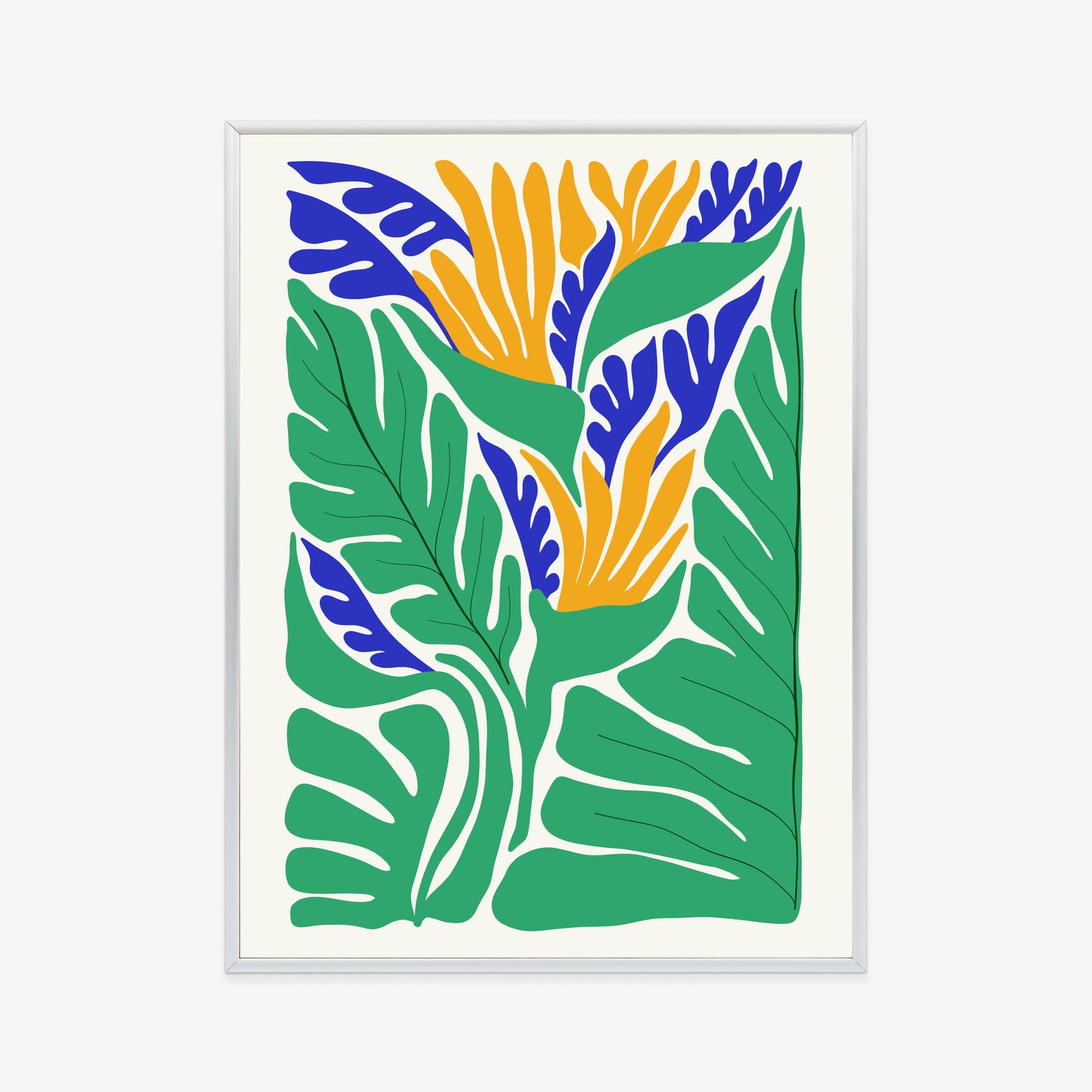 Poster Abstrakte Pflanzen Im Matisse-Stil Rahmen Holz Mit Passepartout Farbe Natürlich