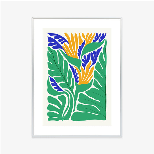 Poster Abstrakte Pflanzen Im Matisse-Stil Rahmen Holz Mit Passepartout Farbe Natürlich