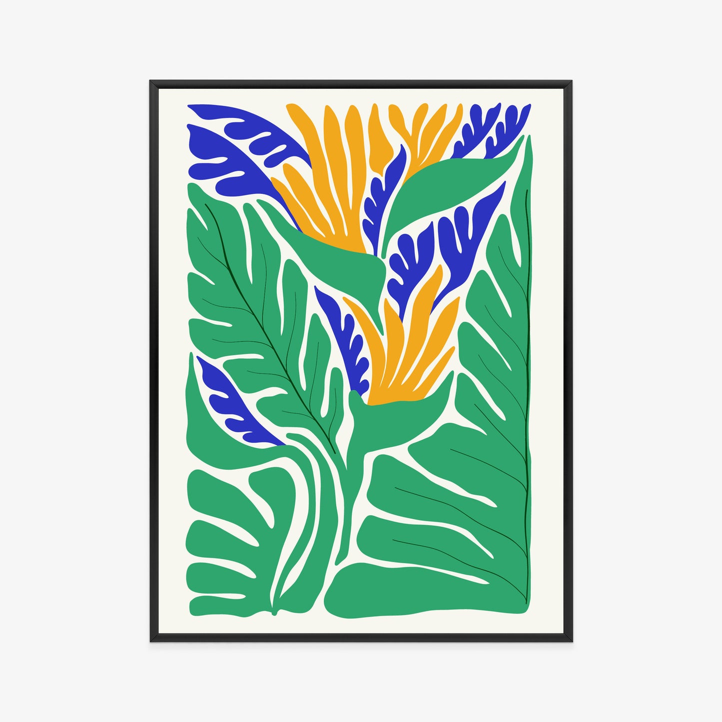 Poster Abstrakte Pflanzen Im Matisse-Stil Rahmen Holz Mit Passepartout Farbe Natürlich