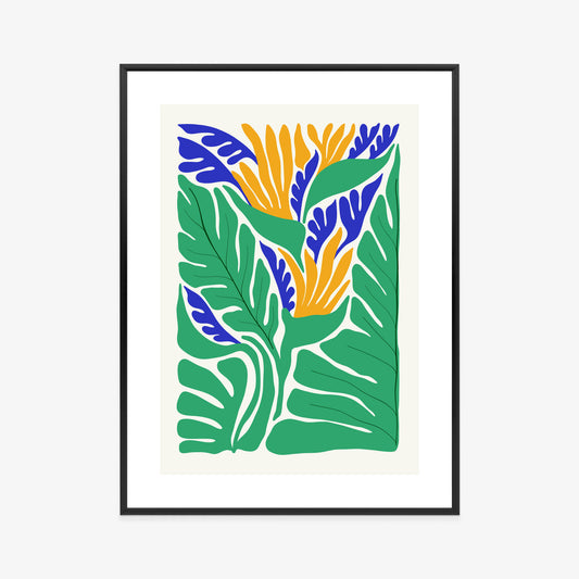 Poster Abstrakte Pflanzen Im Matisse-Stil Rahmen Holz Mit Passepartout Farbe Natürlich
