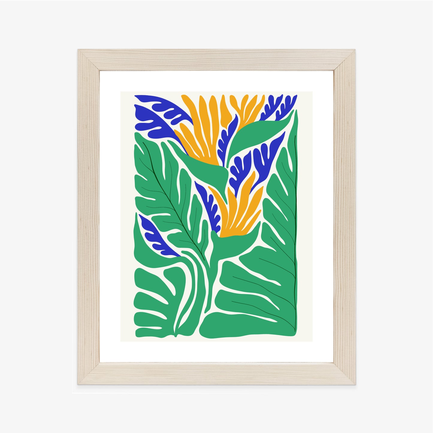 Poster Abstrakte Pflanzen Im Matisse-Stil Rahmen Holz Mit Passepartout Farbe Natürlich