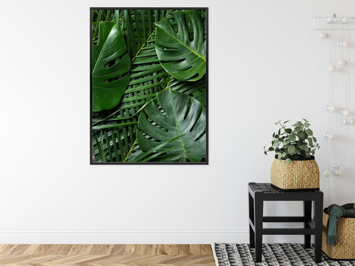 Poster Grüne Monstera Und Palmblätter Rahmen Holz Mit Passepartout Farbe Natürlich