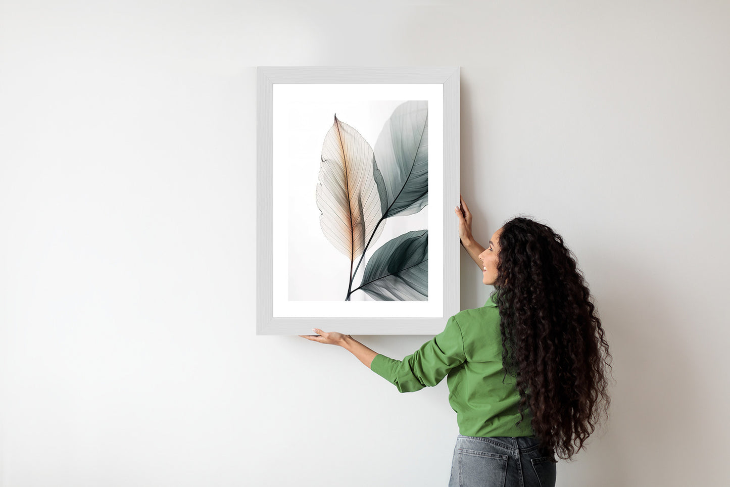 Poster Drei Blätter Auf Weißem Hintergrund Rahmen Holz Mit Passepartout Farbe Natürlich