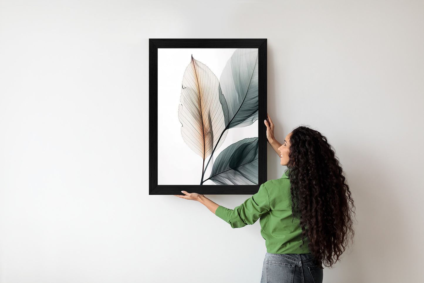 Poster Drei Blätter Auf Weißem Hintergrund Rahmen Holz Mit Passepartout Farbe Natürlich