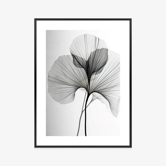 Poster Schwarze Ginkgoblätter Rahmen Hölzern Farbe Natürlich