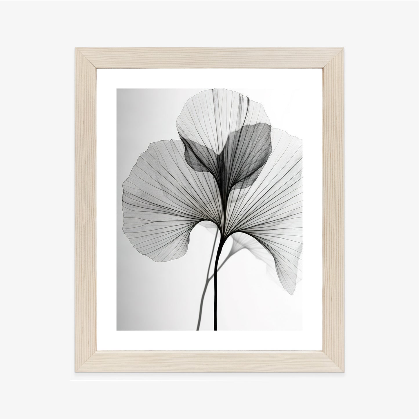 Poster Schwarze Ginkgoblätter Rahmen Hölzern Farbe Natürlich
