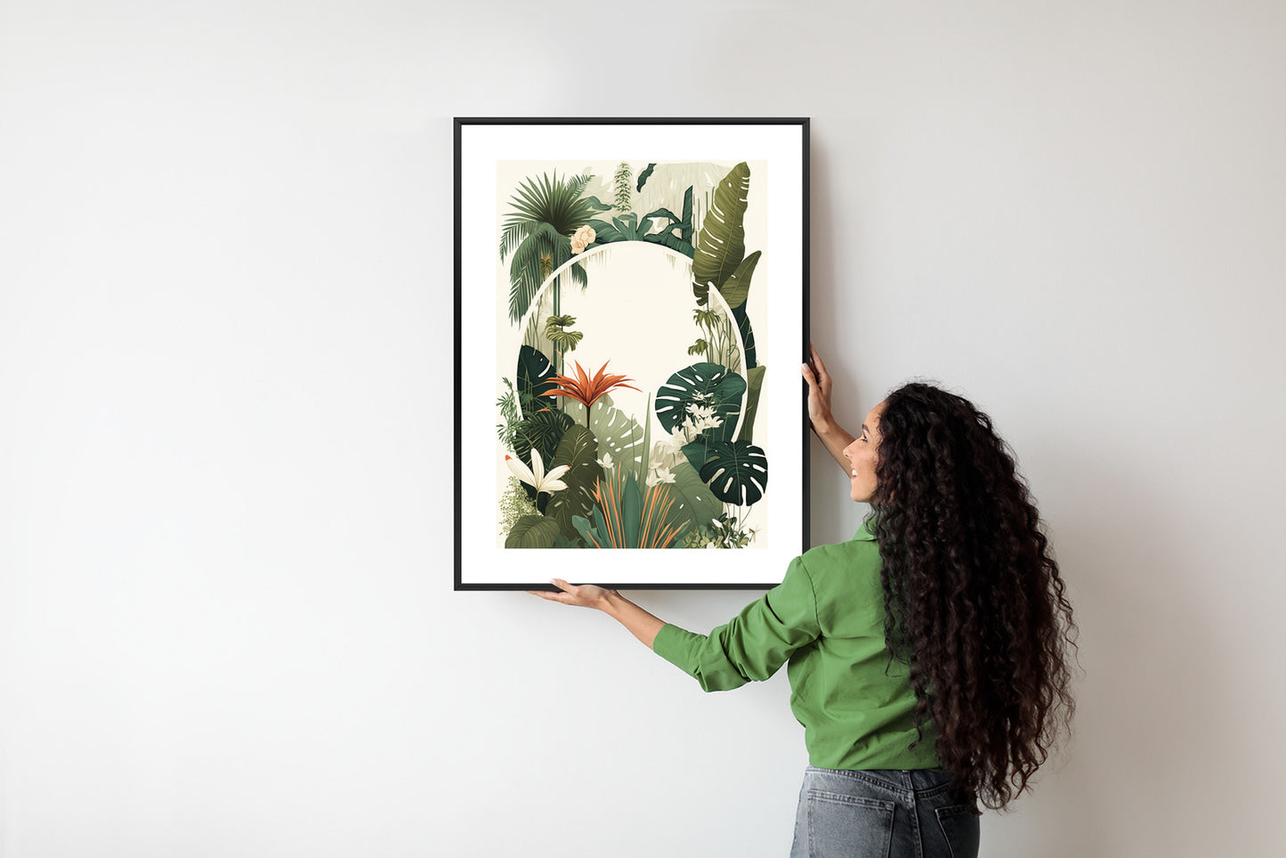 Poster Vintage Tropische Pflanzen Rahmen Holz Mit Passepartout Farbe Natürlich