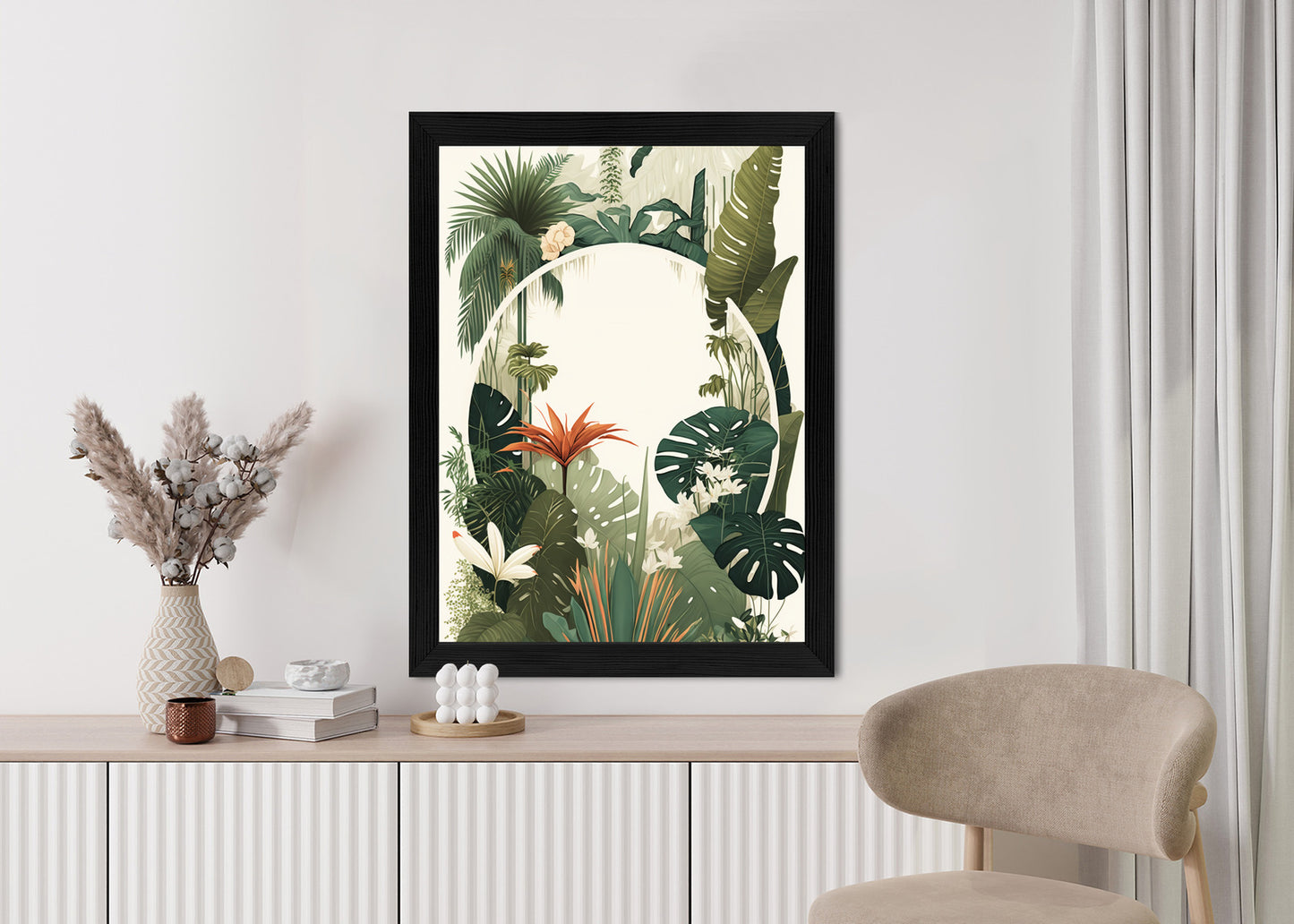 Poster Vintage Tropische Pflanzen Rahmen Holz Mit Passepartout Farbe Natürlich