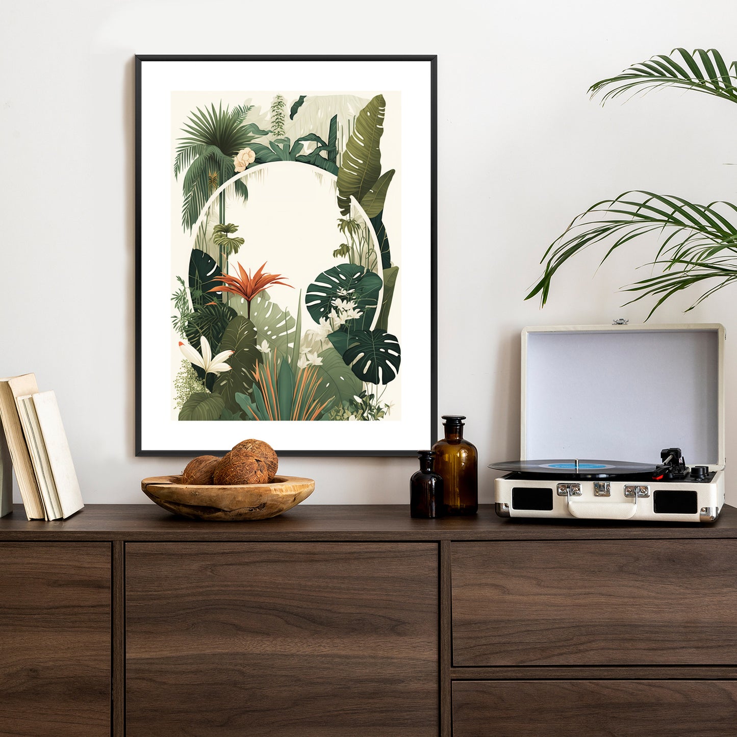 Poster Vintage Tropische Pflanzen Rahmen Holz Mit Passepartout Farbe Natürlich