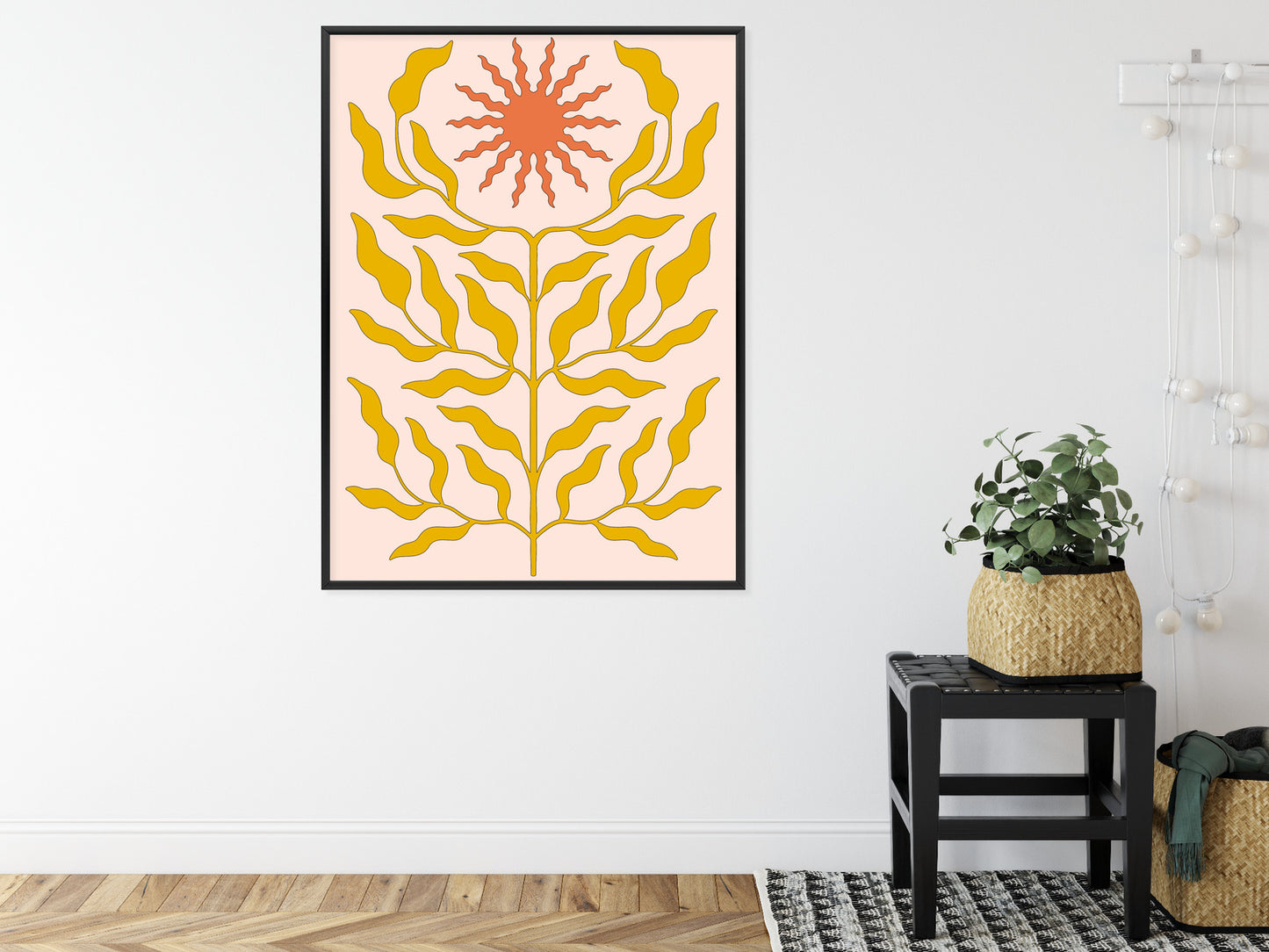 Poster Minimalistische Pflanze Im Boho-Stil Rahmen Holz Mit Passepartout Farbe Natürlich