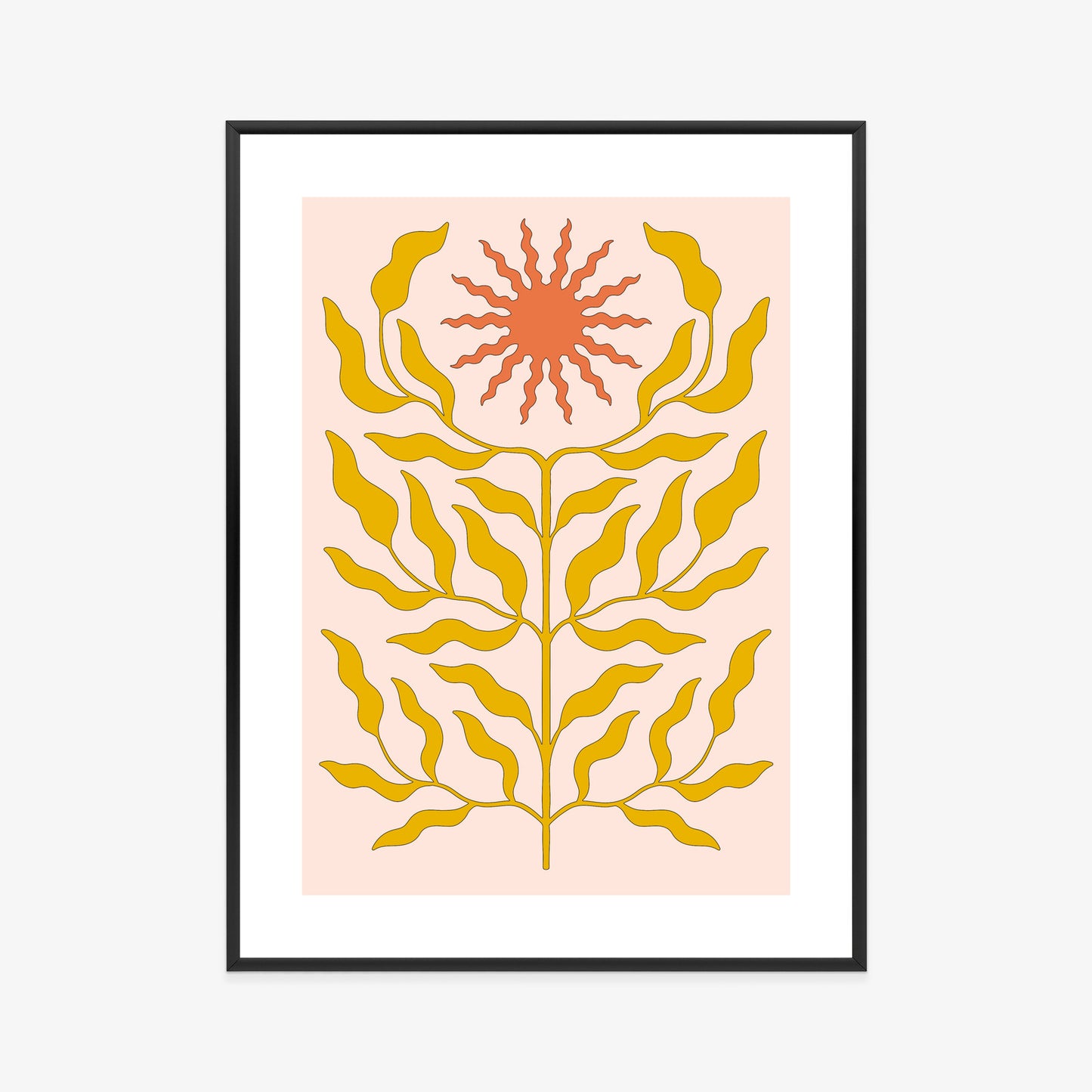 Poster Minimalistische Pflanze Im Boho-Stil Rahmen Holz Mit Passepartout Farbe Natürlich