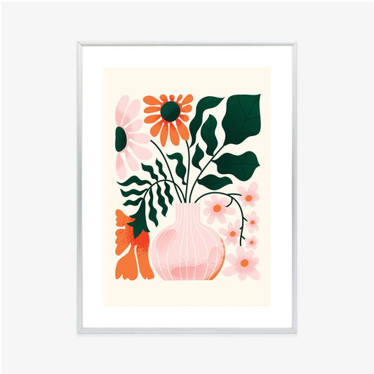 Poster Ein Blumenstrauß In Einer Rosa Vase Rahmen Holz Mit Passepartout Farbe Natürlich