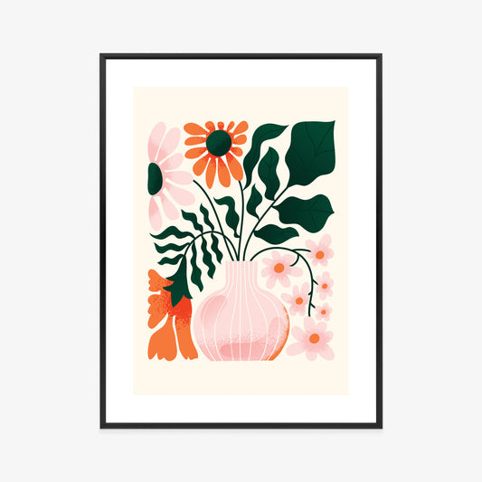 Poster Ein Blumenstrauß In Einer Rosa Vase Rahmen Holz Mit Passepartout Farbe Natürlich