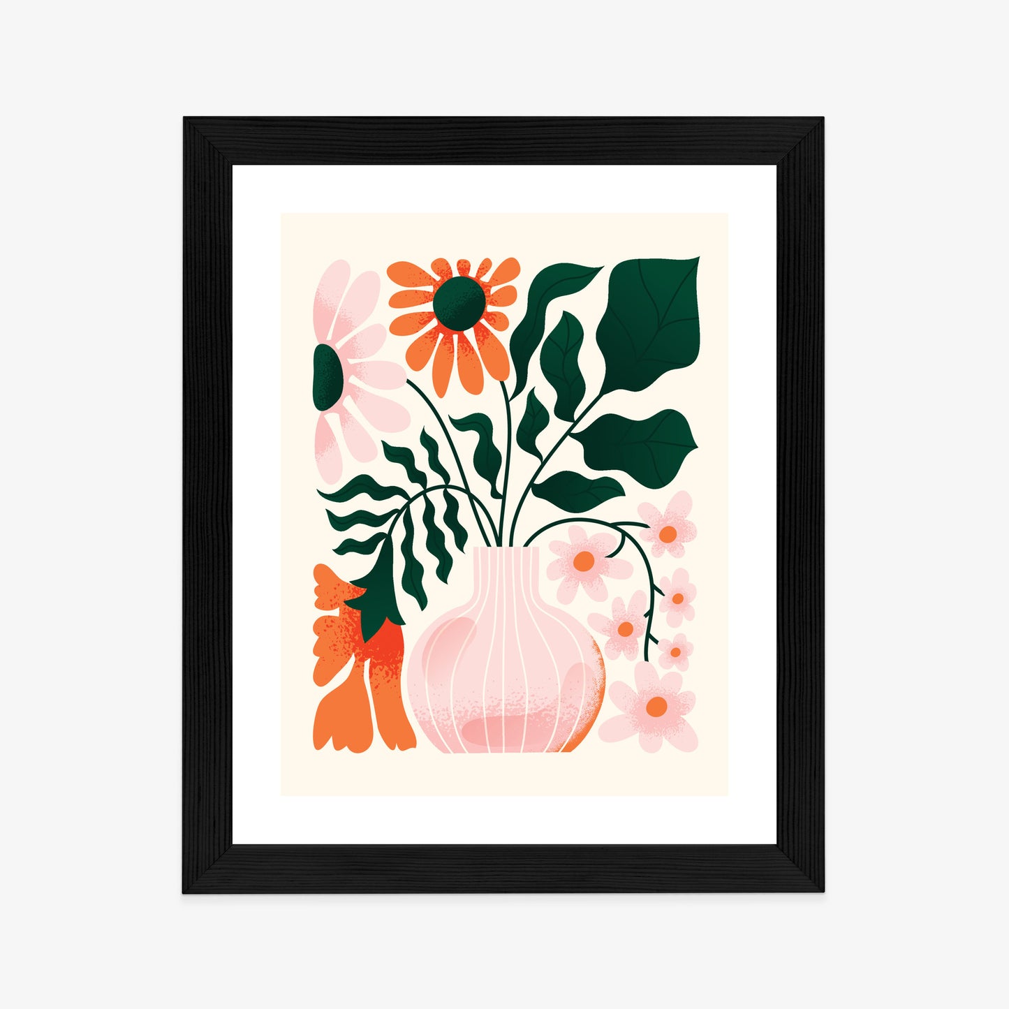 Poster Ein Blumenstrauß In Einer Rosa Vase Rahmen Holz Mit Passepartout Farbe Natürlich