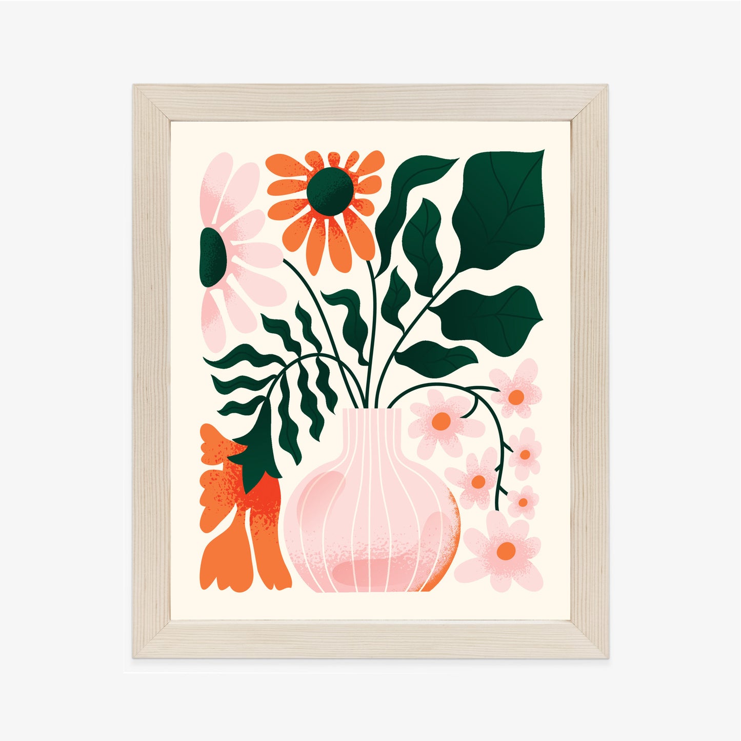 Poster Ein Blumenstrauß In Einer Rosa Vase Rahmen Holz Mit Passepartout Farbe Natürlich