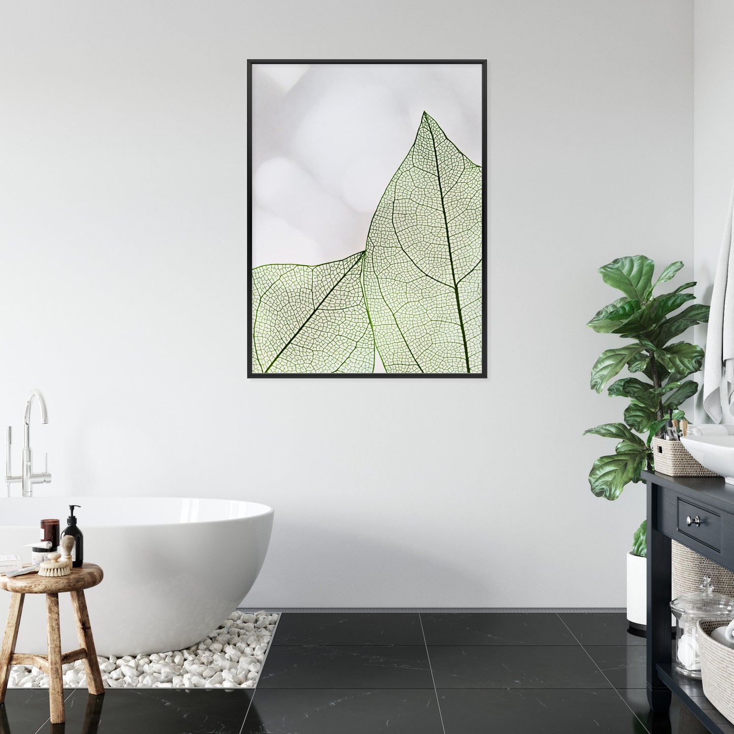 Poster Grüne Transparente Blätter Auf Hellem Hintergrund