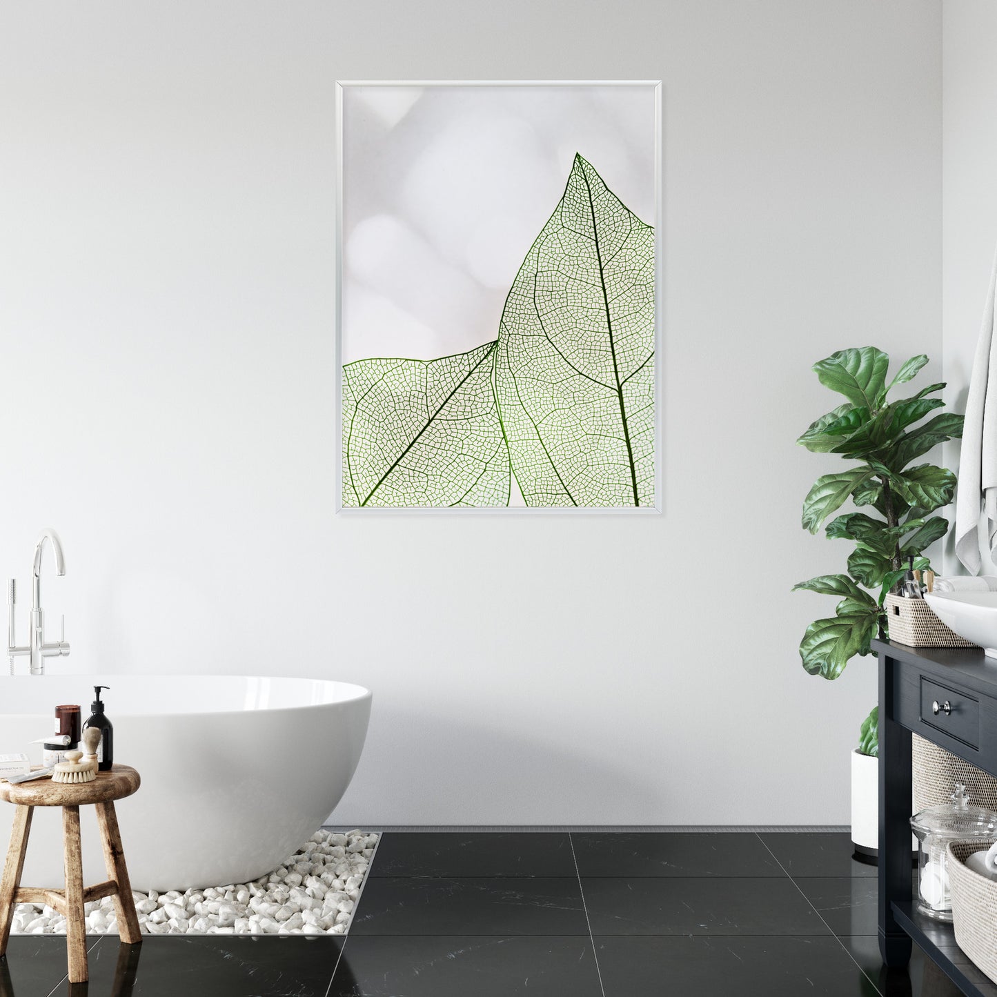 Poster Grüne Transparente Blätter Auf Hellem Hintergrund