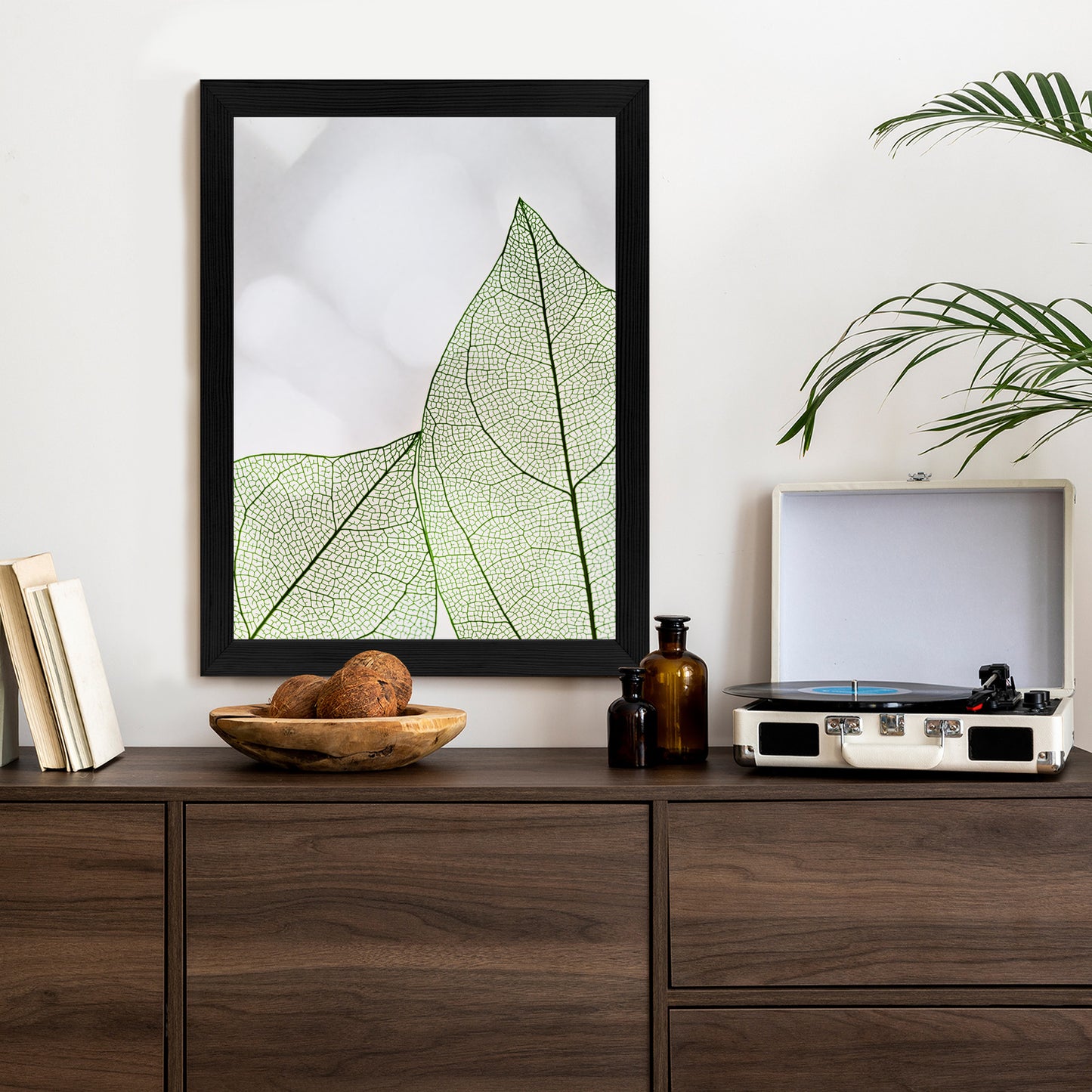 Poster Grüne Transparente Blätter Auf Hellem Hintergrund