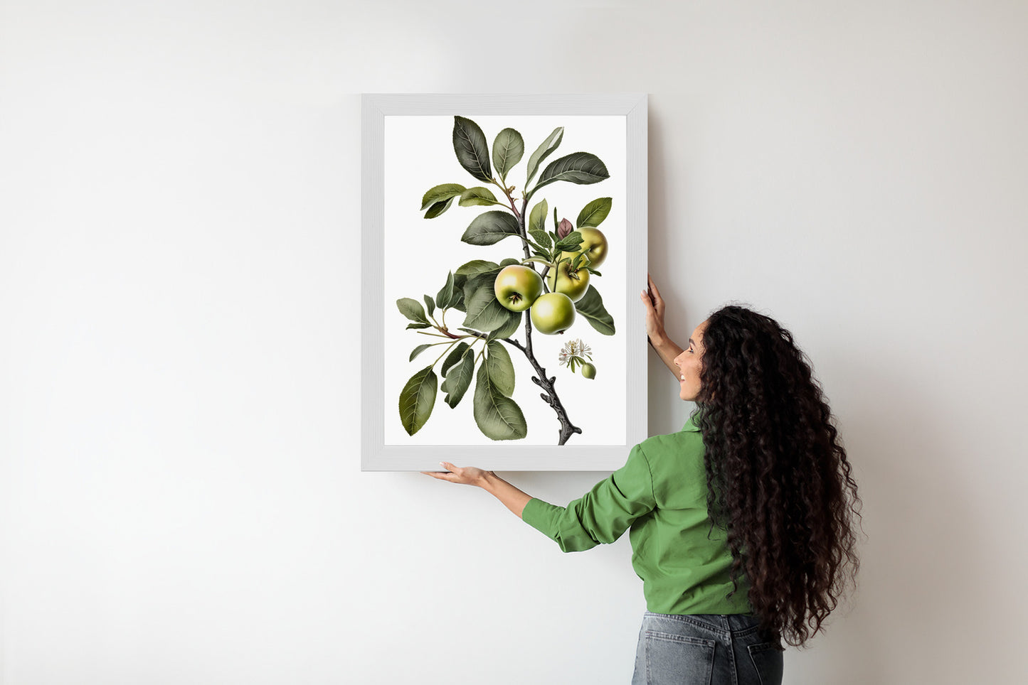 Poster Grüner Zweig Mit Äpfeln Rahmen Holz Mit Passepartout Farbe Natürlich