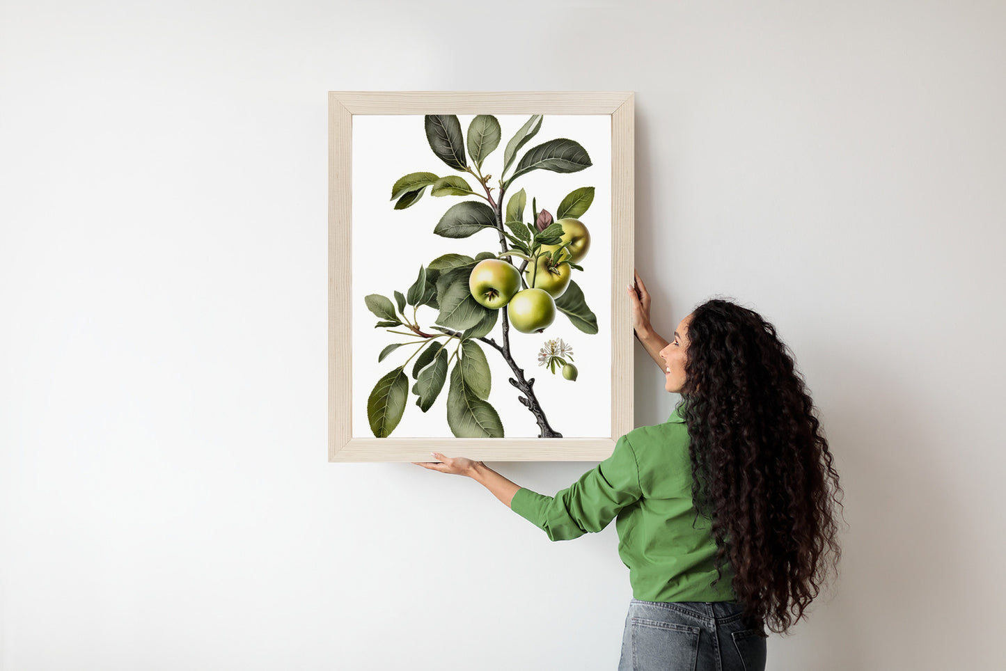 Poster Grüner Zweig Mit Äpfeln Rahmen Holz Mit Passepartout Farbe Natürlich