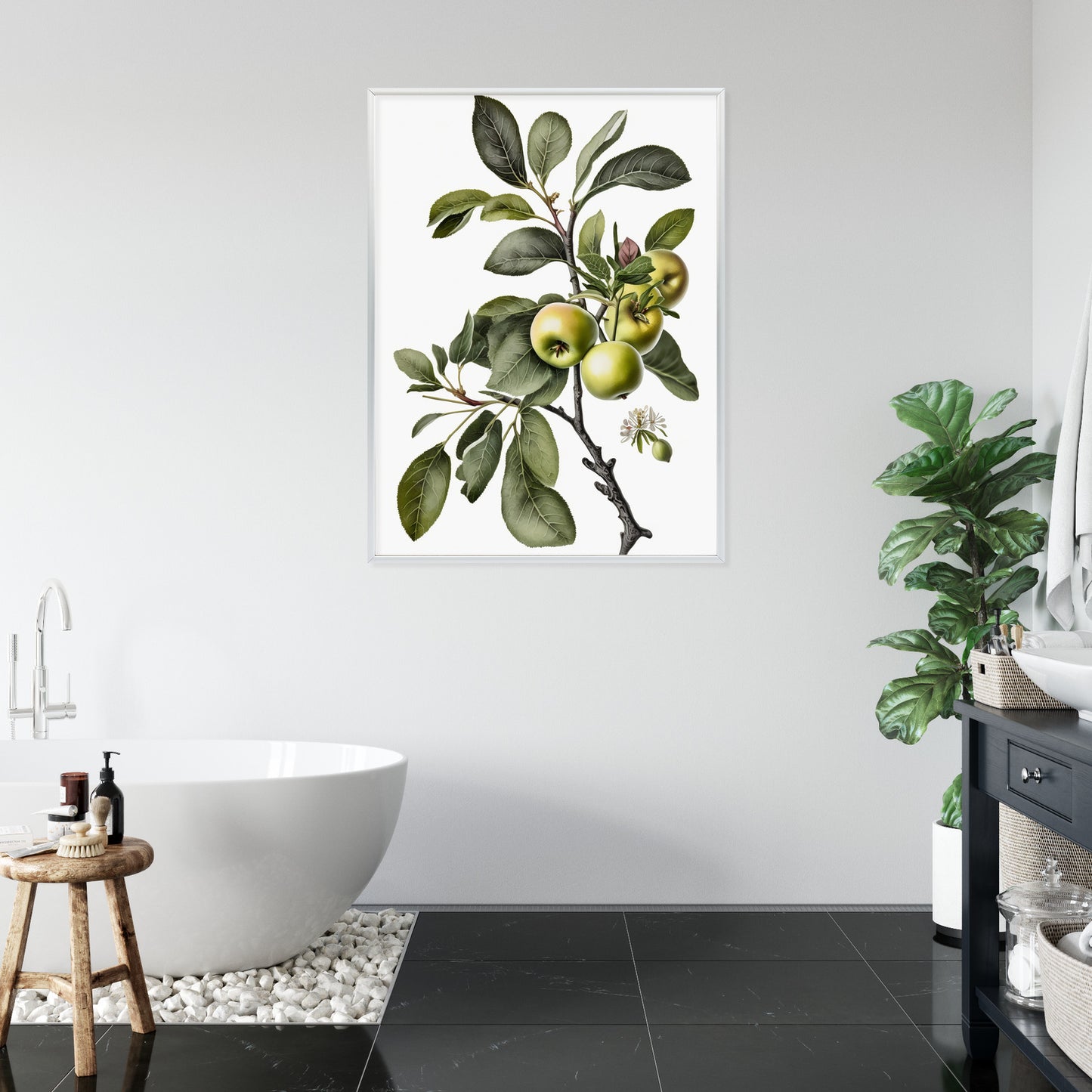 Poster Grüner Zweig Mit Äpfeln Rahmen Holz Mit Passepartout Farbe Natürlich