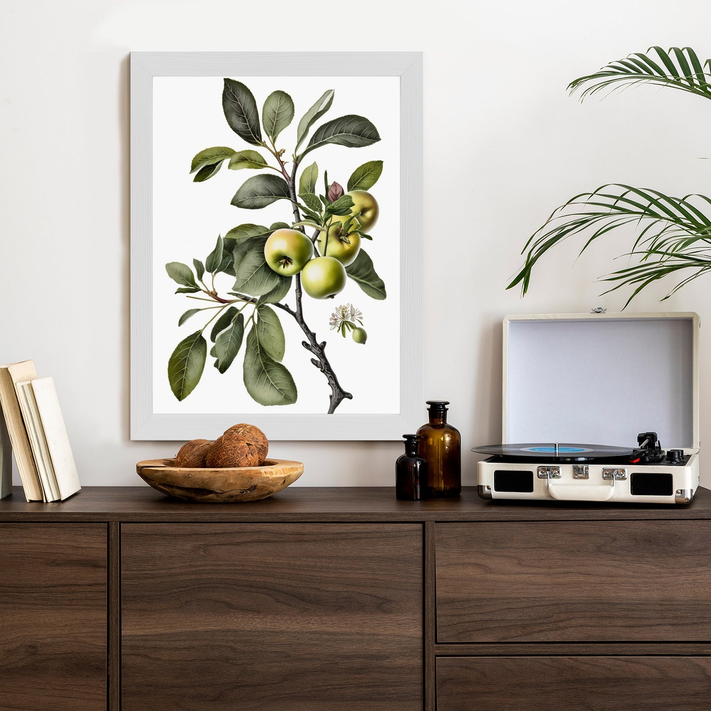 Poster Grüner Zweig Mit Äpfeln Rahmen Holz Mit Passepartout Farbe Natürlich