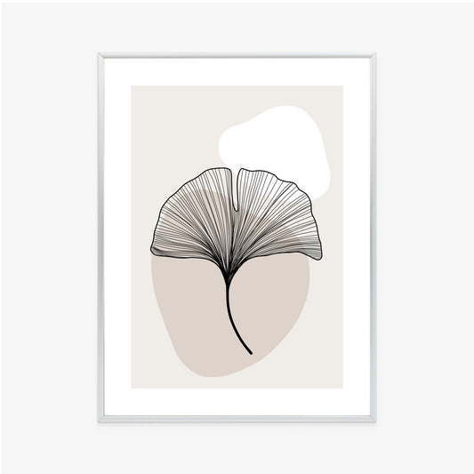 Poster Minimalistisches Ginkgoblatt Rahmen Holz Mit Passepartout Farbe Natürlich