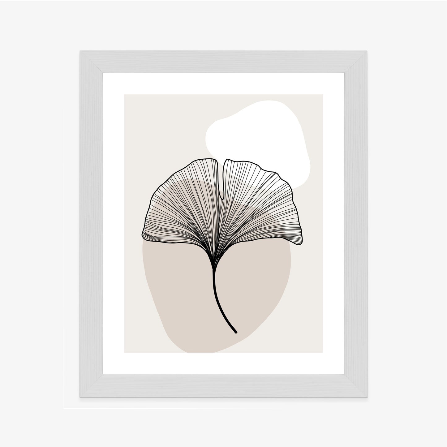 Poster Minimalistisches Ginkgoblatt Rahmen Holz Mit Passepartout Farbe Natürlich