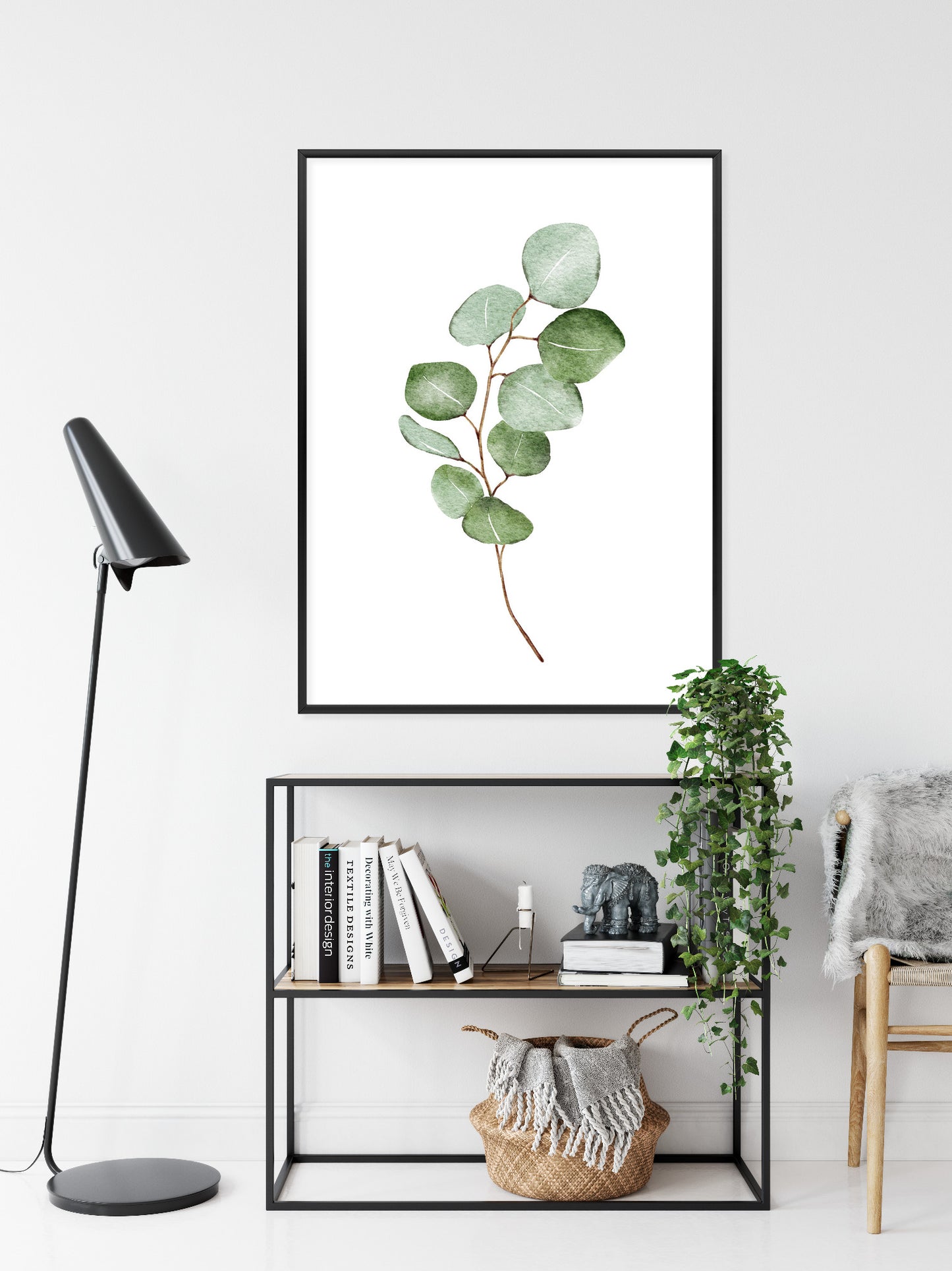 Poster Grüner Aquarell-Eukalyptuszweig Isoliert Auf Weißem Hintergrund