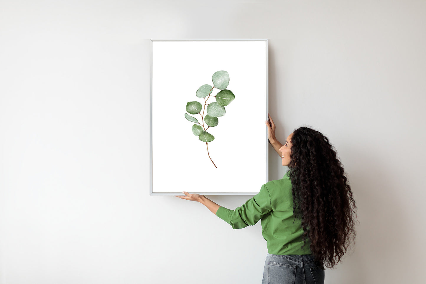 Poster Grüner Aquarell-Eukalyptuszweig Isoliert Auf Weißem Hintergrund