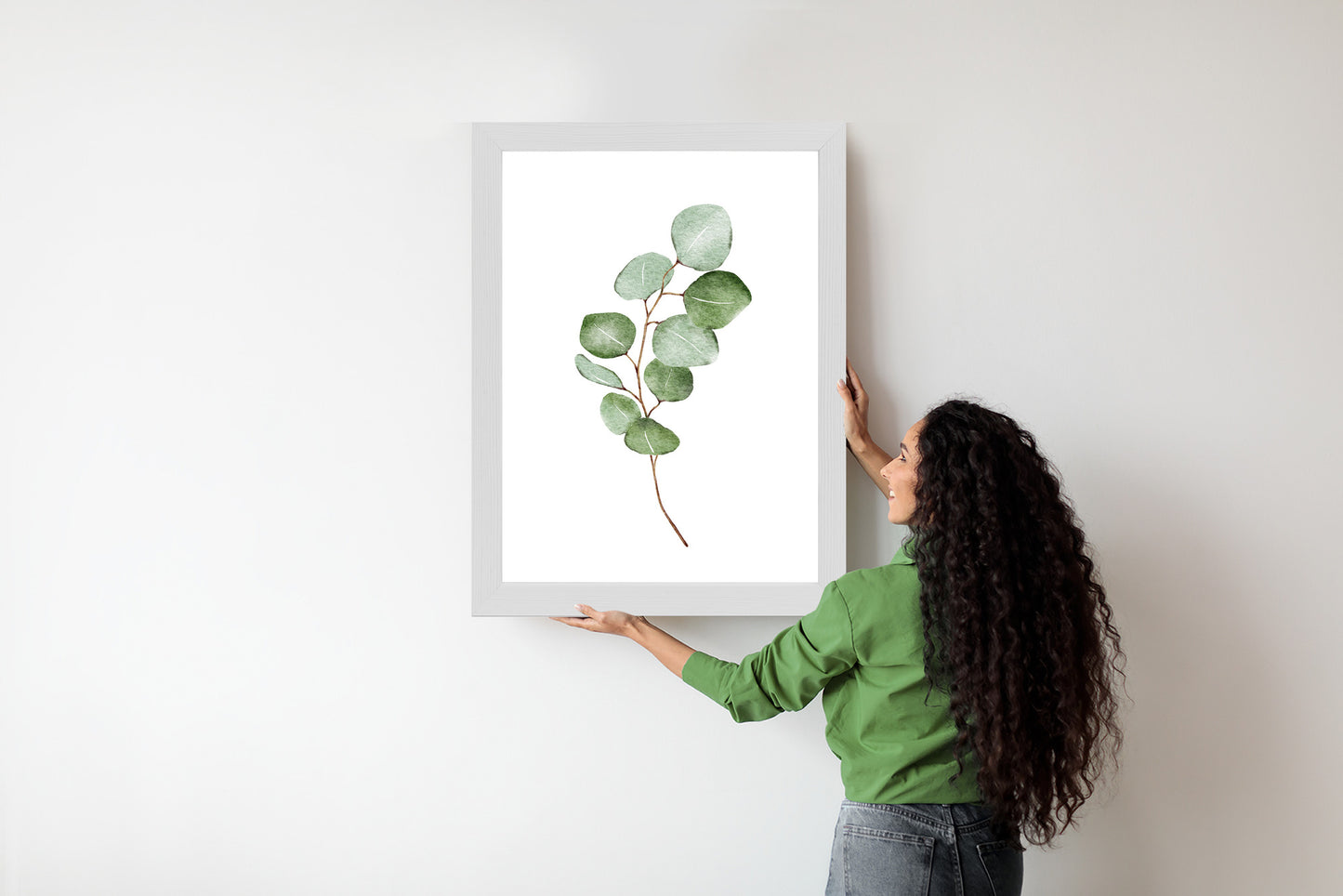 Poster Grüner Aquarell-Eukalyptuszweig Isoliert Auf Weißem Hintergrund