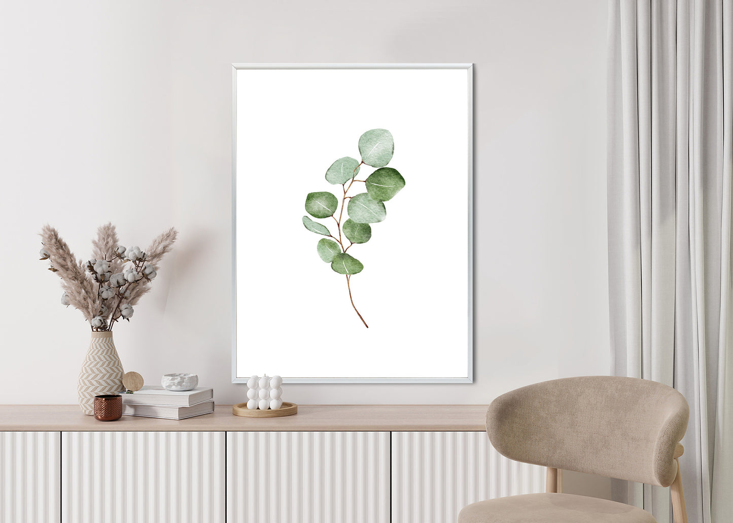 Poster Grüner Aquarell-Eukalyptuszweig Isoliert Auf Weißem Hintergrund
