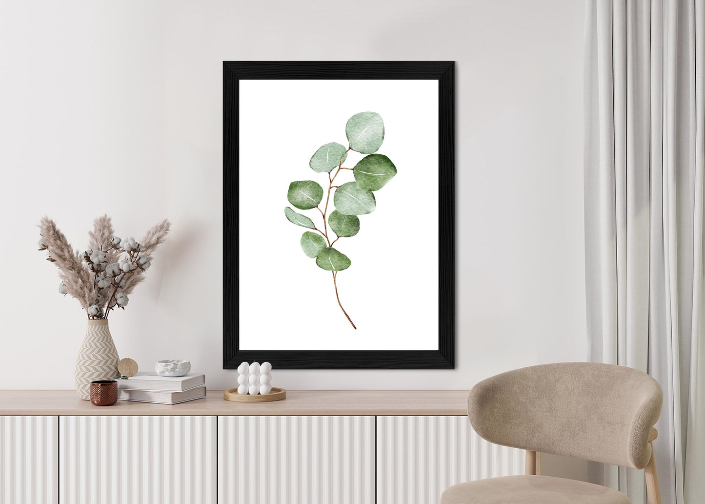 Poster Grüner Aquarell-Eukalyptuszweig Isoliert Auf Weißem Hintergrund