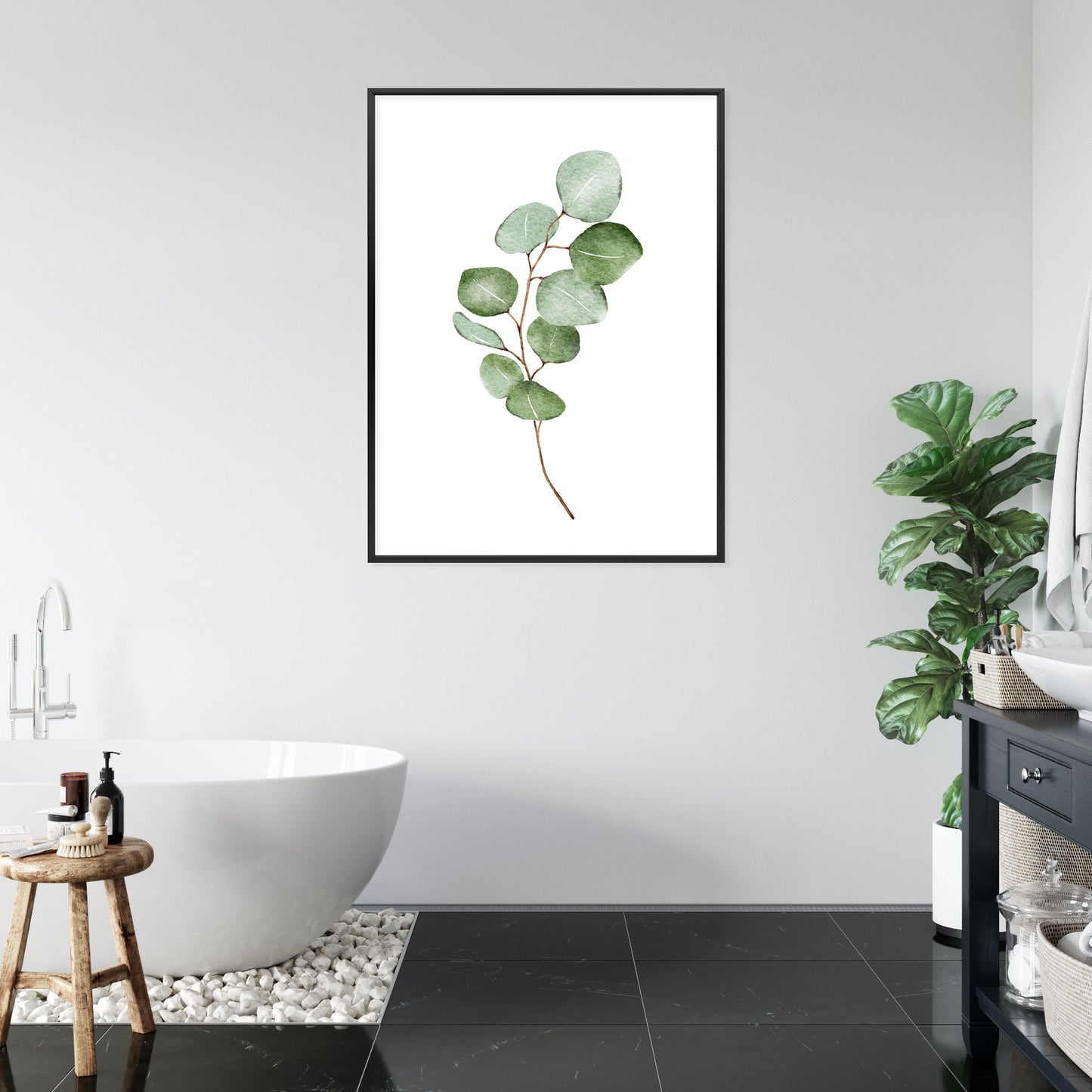 Poster Grüner Aquarell-Eukalyptuszweig Isoliert Auf Weißem Hintergrund