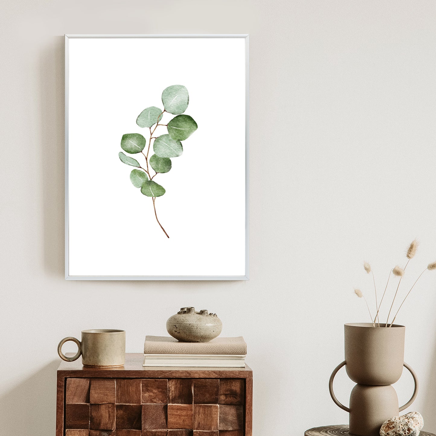 Poster Grüner Aquarell-Eukalyptuszweig Isoliert Auf Weißem Hintergrund