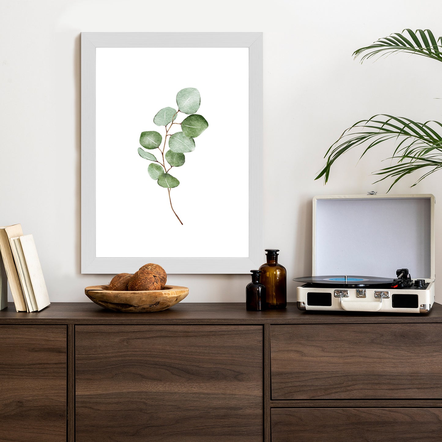 Poster Grüner Aquarell-Eukalyptuszweig Isoliert Auf Weißem Hintergrund