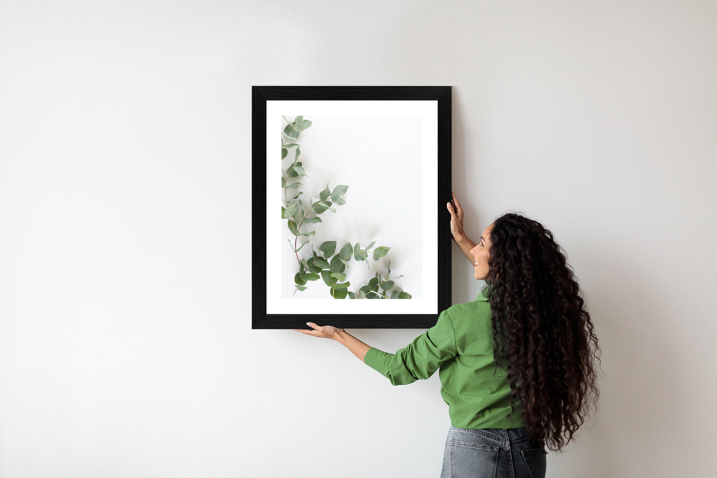 Poster Grüne Eukalyptusblätter Rahmen Holz Mit Passepartout Farbe Natürlich